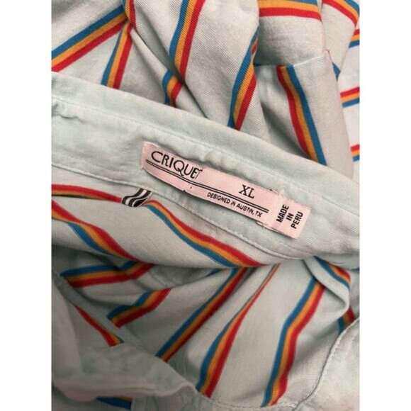 Criquet Polo Shirt Mens XL Aqua Blue Colorful Stripe Golf Organic Cotton - Picture 3 of 4